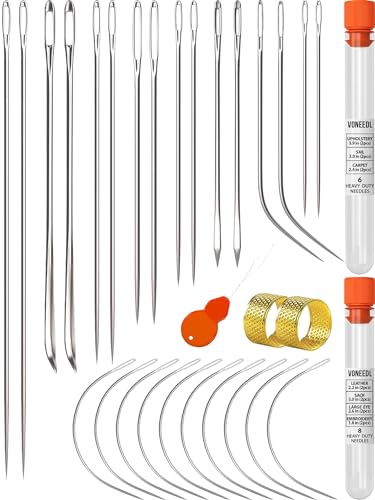 VONEEDL Heavy Duty Hand Sewing Needles Set - 26 Straight and Curved Hand Sewing Needles for Upholstery, Leather, Carpet, Canvas Repair and Sail Crafts - size: 26 Needles