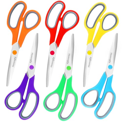 Scissors, Hnncugty 8" Scissors All Purpose Heavy Duty Bulk Set of 6-Pack - color: 6 Pack Multicolor