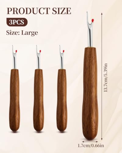 3Pcs Seam Rippers, Wood Handle Stitch Remover Tool for Sewing & Crafting - color: Wooden