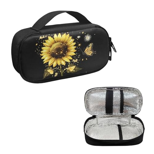 Diabetic Supplies Travel Case, Butterfly Glucose Meter Portable Storage Bag, Insulin Pen and Medication Carrying Case for Insulin Pen, Test Strips, Lancets, Syringe, Needles - color: Sunflower Butterfly