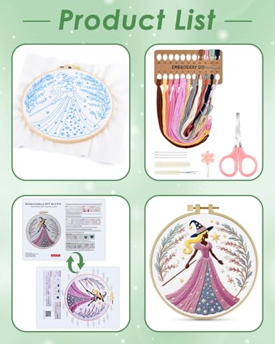 ERKOON Embroidery Kit for Beginners Adult, Cross Stitch Set Include Embroidery Cloth Hoops Threads for Craft Lover Hand Stitch with Embroidery Skill Techniques (Brown Witch) - color: Brown Witch