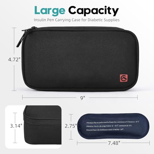 ALLCAMP Insulin Travel Cooler Case, Large Capacity, 4 Ice Packs, Black - color: Black
