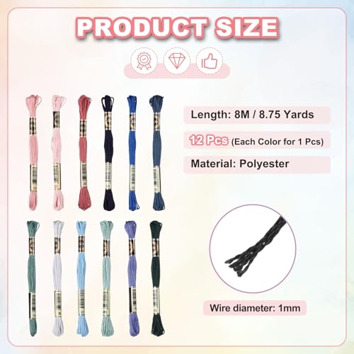 PATIKIL 12 Skeins Embroidery Floss Polyester Threads Dark Green/Navy Blue - color: Dark Green/Navy Blue