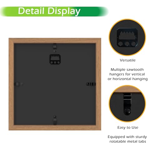 FrameWorks 8” x 8” Golden Oak Wooden Shadow Box Frame – Display Case with Soft Felt Back, Memory Box with Tempered Glass, Display Box with Elegant White Ball Push Pins, Wooden Flower Box - color: Golden Oak, size: 8"x8"
