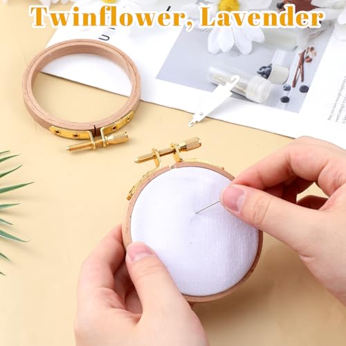 2PCS 3 Inch Wooden Embroidery Hoops, 30PCS 3 Sizes Embroiderys Needles, and 1PCS Needle Threader, Wood Circle Cross Stitch Hoops Ring Small Embroidery Hoop Frame Embroiderys Ring for Art Craft Sewing