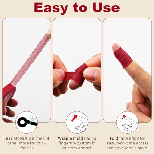 6 Rolls Thimble Tape for Hand Sewing, Breathable Cotton Finger Protector Tape, Adjustable Self-Adhesive Nail Guard for Quilting, Embroidery & Knitting Crafts Paperwork Carving