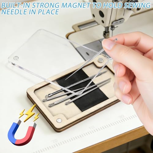 HINGTAI Wooden Magnetic Needle Holder Case with Clear Lid, Sewing Needle Organizer Box with Snap Closure, Strong Built-in Magnet Secures Pins Under 6.5cm, Craft Supplies Storage Gift for Sewers - color: 1Pcs-wooden
