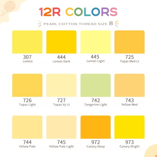 Size 8 Double Mercerized Egyptian Long Staple Cotton Pearl Thread 12 Gradient Colors per Box 5 Grams Ball Rainbow Color Embroidery Thread for Crochet Cross Stitch Hand Embroidery (12R) - color: 12R