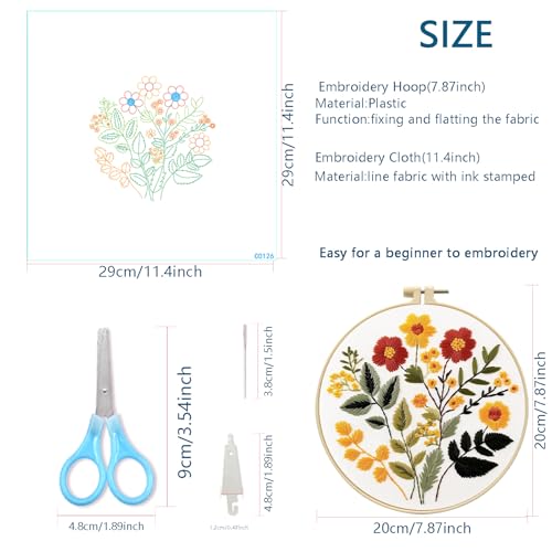 Zhenqing Floral Embroidery Kit for Beginners, Wildflower Botanical Needlework Kit with Pre-Printed Cotton Fabric, Hoop, Threads & Tools, Flower Wall Decor (C0126) - color: Vintage Wildflower