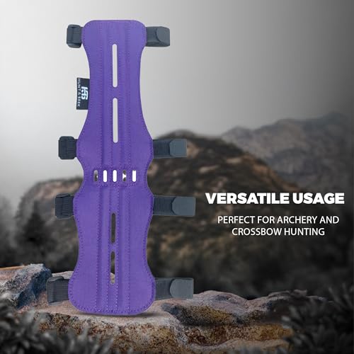 Hunt & Seek Fabric Archery Arm Guard 4 Hook-and-Loop Adjustable Straps Hunting Arm Guard Forearm Wrist Protector Archery Bracer Adult Unisex - color: Purple