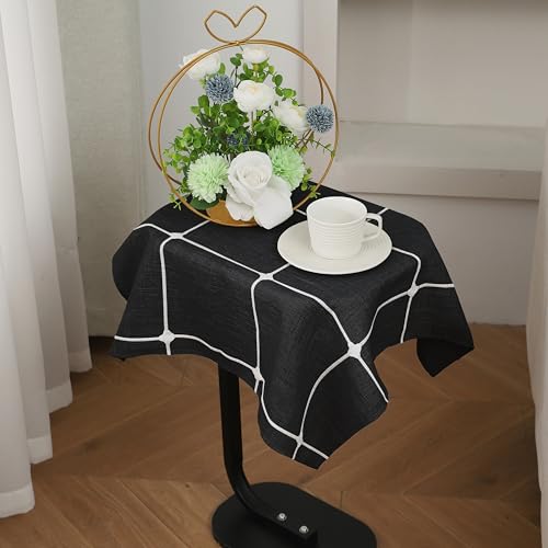 Gernaice Small Square Tablecloth Plaid End Table Cloth 24” x 24” Black - color: Black, size: 24" x 24" (Square)