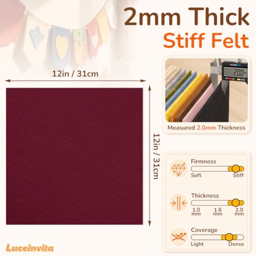 2mm Stiff Felt Sheets 12" X 12" (10 Pack, Dark Red) - color: Dark Red