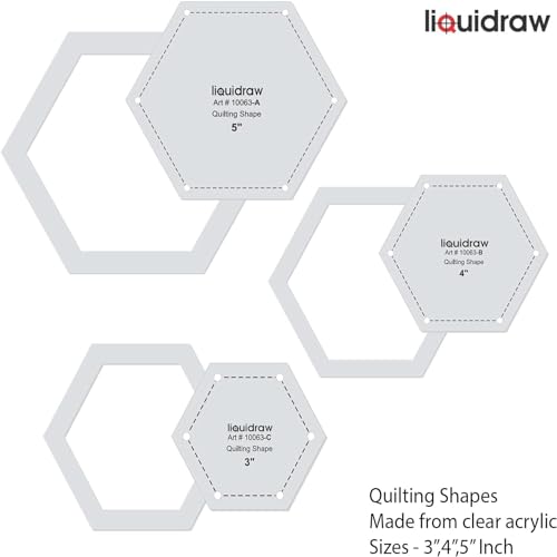 Liquidraw Quilting Templates & Rulers - 3 Set, 3", 4" & 5" | Hexagon Shape | for Patchwork, Sewing, Art & Craft, Cutting & Design | Transparent Acrylic | Easy to Read | for Beginners or Professionals - style: Hexagon Set of 3