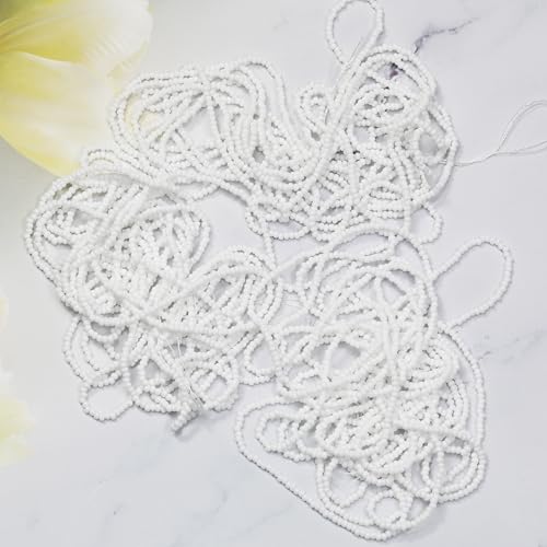 11/0 Glass White Color Seed Beads Hanks (1 Hank 3 Meters) Total 3 String Hanks About 6000pcs, 9 Meters String Seed Beads Strand Hanks (White) - color: White