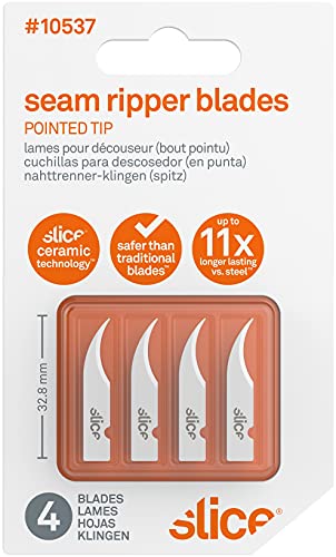 Slice Safety, Never Rusts Finger-Friendly Lasts up to 11x Longer Than Steel, Pointed Tip, Fits in Seam Rippers and Craft Handles, 4 Pack Blades - color: Pointed Tip