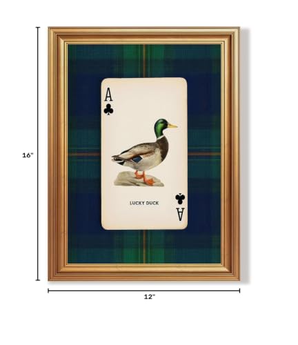 Wojuin Lucky Duck Ace of Clubs Illustration Framed Canvas Wall Art 12x10 in - color: Lucky Duck, size: 16"L x 12"W