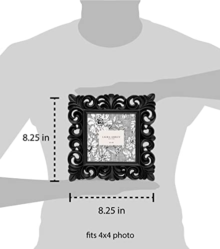 Laura Ashley 4x4 Black Vintage Inspired Resin Scroll Design Picture Frame - color: Black, size: 4x4