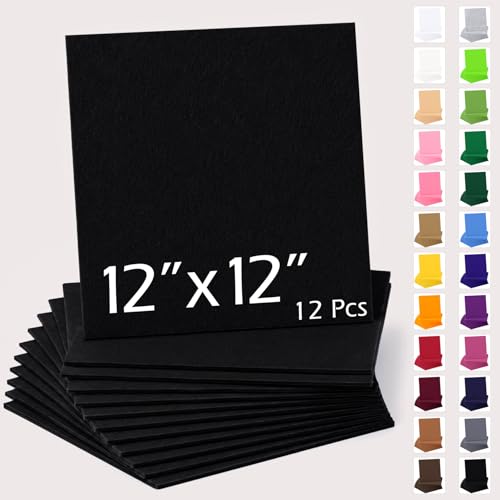 12" x 12" Felt Sheets for Crafts, 2mm Stiff Felt Fabric (12 Pcs), Black - color: Black