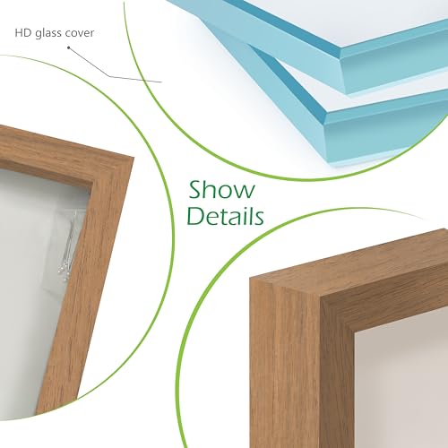 FrameWorks 8” x 8” Golden Oak Wooden Shadow Box Frame – Display Case with Soft Felt Back, Memory Box with Tempered Glass, Display Box with Elegant White Ball Push Pins, Wooden Flower Box - color: Golden Oak, size: 8"x8"