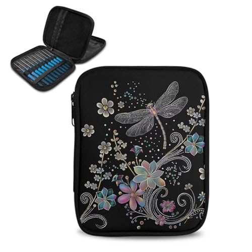 Kathyboom Dragonfly Organizer Case for Interchangeable Circular Knitting Needles, Crochet Hooks and Knitting Accessories, Keep All in Place and Easy to Carry - color: Dragonfly