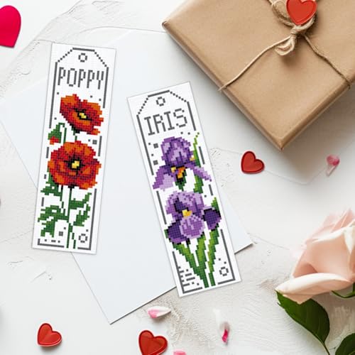 ACRNIGHEET 6PCS Cross Stitch Bookmark Kits for Beginner Flower Crossstitch Kits Adult Rose Daisy Lily Stamped Embroidery Bookmarks with Accessories for Adults Craft Gift 11CT - style: Floral patterns 2