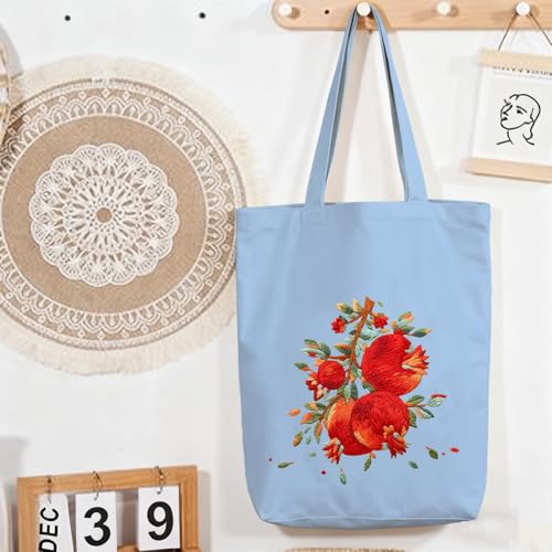 CREAWONDER Canvas Tote Bag Embroidery Kit with Pattern for Beginners, Arts and DIY Embroidery Crafts Kits for Adults, Include Instructions, Embroidery Hoops, Color Threads and Tool - color: CR002 shiliuranran lightblue
