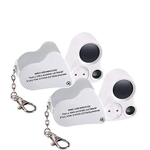 Jiusion 2 Pack Black Portable LED Lighted 30X 60X Jewelry Magnifier Loupe - color: White, size: 2 Pack