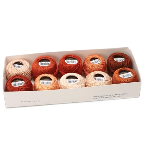 Size 8 Double Mercerized Egyptian Long Staple Cotton Pearl Thread Ball 5 Grams Rainbow Color Embroidery Thread 10 Colors per Box for Crochet Hardanger Cross Stitch Hand Embroidery (Set H) - color: Set H