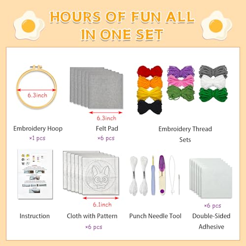 PUNICA Punch Needle Kit for Beginners, Kids & Adults Coaster Set of 6, Easy DIY Embroidery Set Starter Craft Gift with Cute Cartoon Decoration