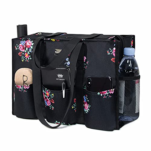 TOPDesign Utility Water Resistant Tote Bag with 13 Pockets, Zipper Closure - color: Blooming Flower, size: Large