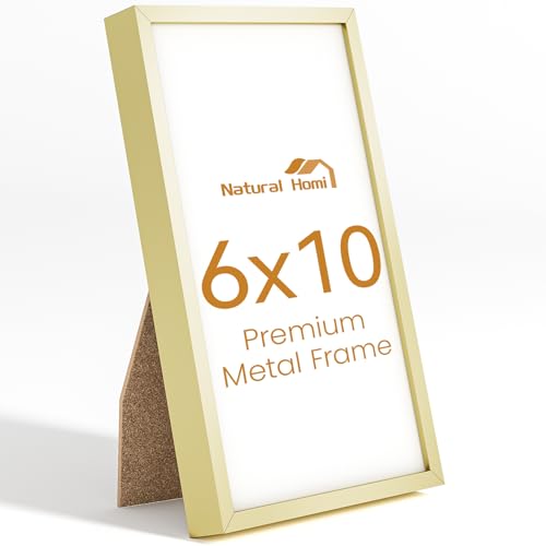 6x10 Aluminum Metal Picture Frame,Tempered Glass Gold Photo Frame 6x10 for Family Photo,Posters,Art,Document to Wall Mount Horizontally or Vertically - size: 6x10