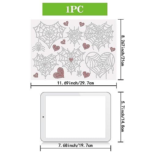 NBEADS Love Shaped Web Rhinestone Iron on Hotfix, Heat Transfer Decal Bling Rhinestone Sticker Heat Transfer Patch Clothing Repair Applique for T-Shirt Clothing Pants Bags - color: Love Shaped Spider Web