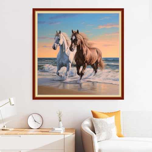 Disxvivy Cross Stitch Stamped Full Embroidery Kits DIY 11CT Cotton Thread Printed DIY Needlepoint Kits Craft Needlework Set Cross-Stitch Stamped Sets-Beach Steed 18x18 inch - color: Artstyle15