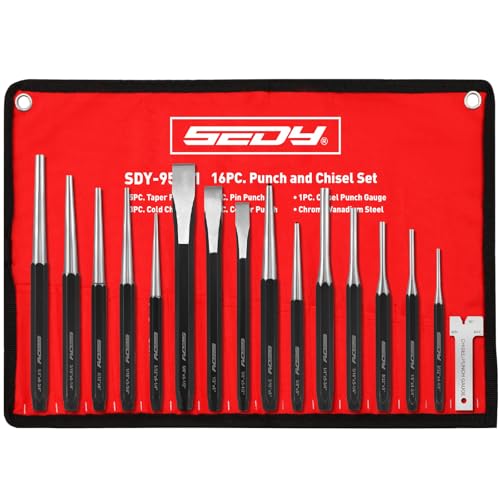 16-Piece Punch and Chisel Set, Includes Pin, Taper and Center Punch Tools, Cold Chisels and Chisel Gauge for Metalworking, Automotive Repair, Woodworking and Maintenance - color: 16-piece Set