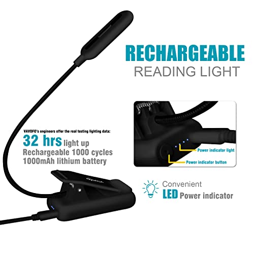 VAVOFO Rechargeable Reading Light, 7 LEDs with 9 Color Temperature 9 Brightness Levels Clip On Book Light for Reading in Bed with Power Indicator for Bookworms (Black) - color: Black