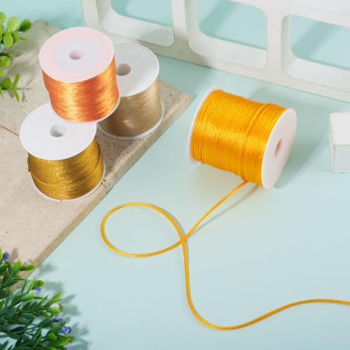 Elecrelive 64 Yards 1.5mm Nylon Rattail Satin Cords Gold Bracelet String - color: Goldenrod