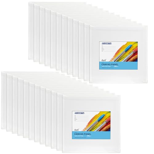 FIXSMITH Canvas Boards for Painting 4x4 Inch, Super Value 24 Pack Mini Canvases, White Blank Canvas Panels, 100% Cotton Primed, Painting Art Supplies - size: 4"×4"
