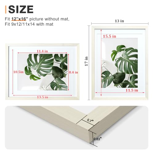 Egofine 12x16 Picture Frame Made of Solid Wood with Plexiglass, Display Pictures 9x12/11x14 with Mat or 12x16 Without Mat for Wall Mounting, Beige - color: Beige, size: 12x16