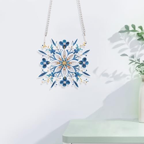 JISHSHAY Diamond Painting Pendant Flower Diamond Art Hanging Ornament Flower Gem Art Window Hanging Gem Painting Wind Chimes Mosaic Kits for Adults Windchimes Embroidery Suncatchers Sun Catchers - color: Flower 1