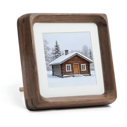 Square 4x4 Picture Frame, Natural Walnut Wood Photo Frames Matted to 3×3 - size: 4×4