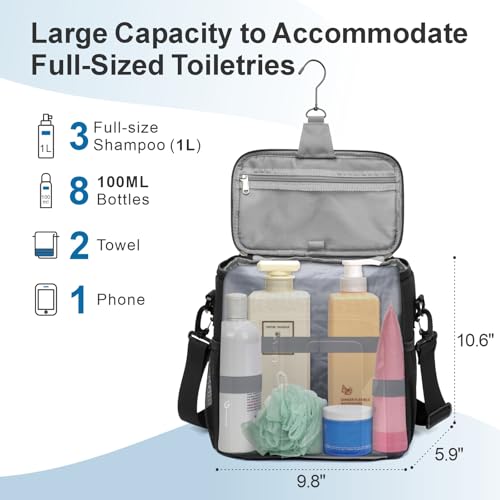 F-color Crossbody Shower Caddy Portable - Shower Bag with Hands-Free Strap - color: Black with Strap