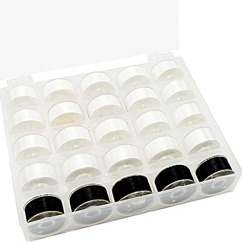 New brothread 25pcs Size A SA156 Prewound Bobbin Thread -20White+5Black - color: 60wt white+black