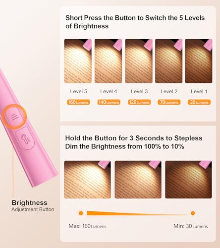 Gritin Book Light, Eye Caring 4-Color&5-Brightness Neck Light Reading Light - color: Rose, size: Upgraded