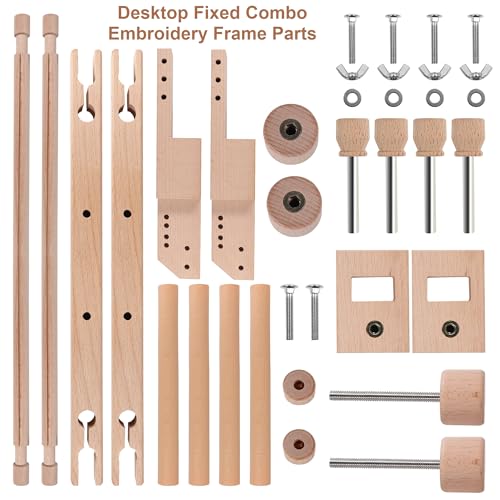 Simple Embroidery Frame and Embroidery Holder Combo Set，Beech Wood Fixable Desktop Cross Stitch Scroll Frame, Quilting Frames, Stitching Frame for Sewing, Cross Stitch, Needlepoint Holder - style: 21" x 12"