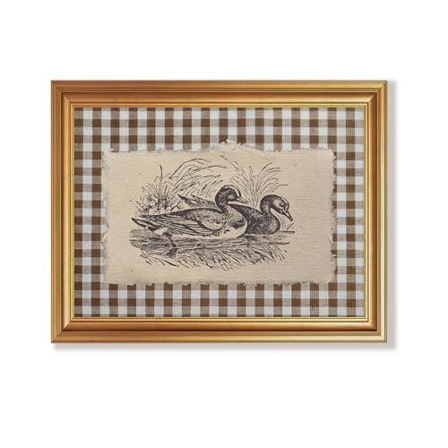 Wojuin Farmhouse Duck Swimming Framed Canvas Wall Art with Plaid 8x10 inch - color: Duck, size: 10"L x 8"W