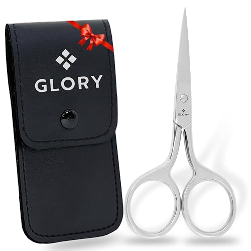GLORY Small Precision Embroidery Scissors 3.75 Inch Sharp Pointed Tip Stainless Steel Shears for Sewing, Crafting & Needlework, Professional Grooming Scissors for Eyebrows, Eyelash & Facial Hair