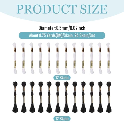 FASHEWELRY 24 Skeins Embroidery Floss Thread 0.5mm Cross Stitch Thread - color: Black White, size: 0.5mm