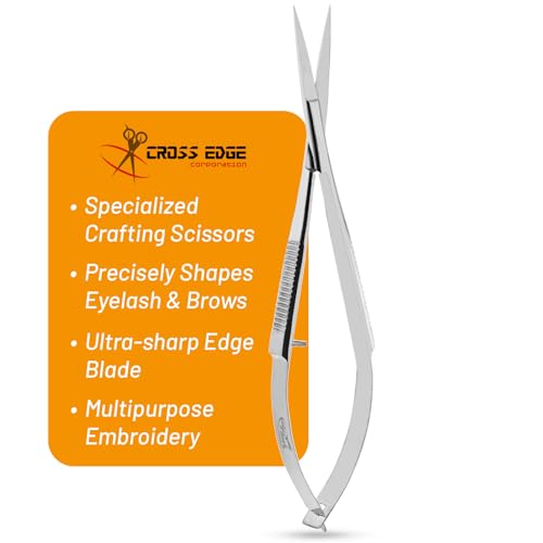 Cross Edge Spring Scissors 5 Inch straight Stainless Steel Precision Eyebrow & Eyelash Shaping & Trimming Scissor, Snips Squeeze, Embroidery, Knitting Micro Tip Craft Scissors (Silver) - color: Cec-ss-05