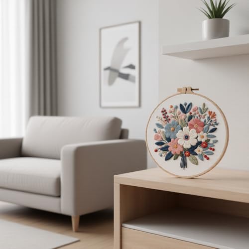 Embroidery Kit for Beginners & Adults Starter Kit, Cross Stitch Kits,DIY Hand Embroidery Needlepoint Set with Hoop, Pre-Printed Fabric, Threads and Instructions (Flower-4) - color: Flower-4