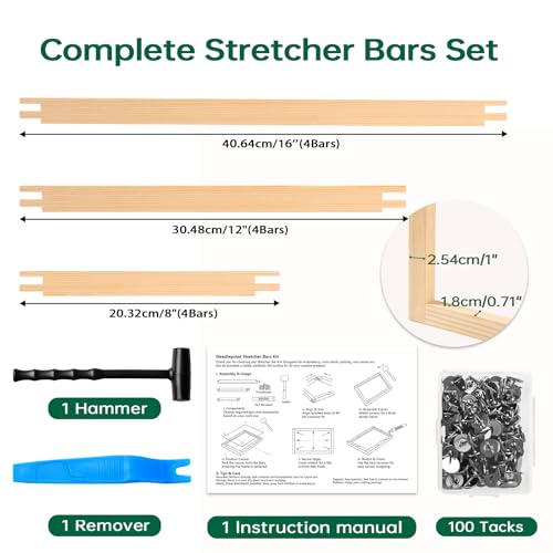 HANGOOGER 12 Pcs Needlepoint Stretcher Bars for Needlework 3 Sizes 8"12"16" - color: Natural-12pcs